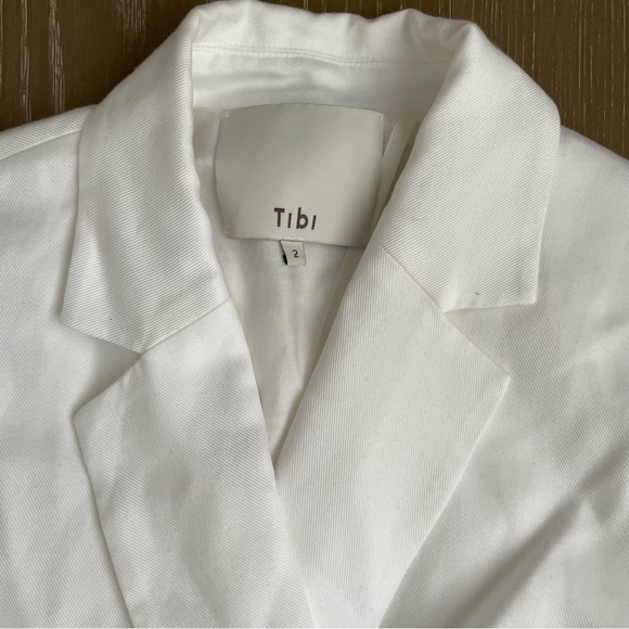 Tibi Spring Blazer with Sleeve Slit & Spring High Waisted Sebastian Pants White - Picture 3 of 8